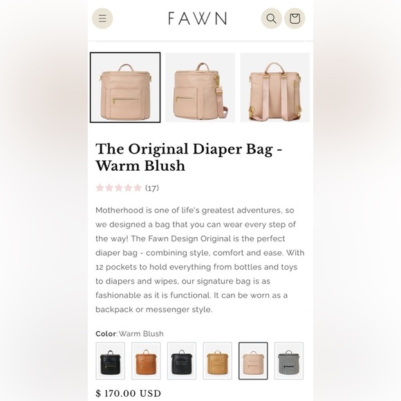 Fawn Design Pink Blush diaper bag display picture 3